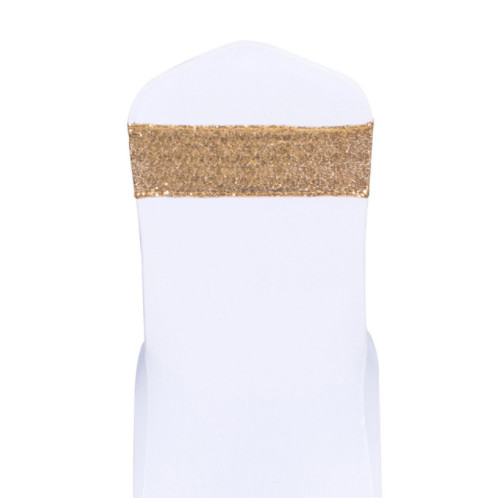 gold glitter sequin chair bands sashes ties bows ribbon wedding anniversary deco