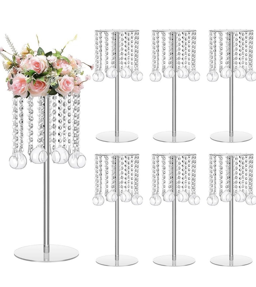 Classic Acrylic Wedding Centerpiece Flower Stand with Hanging Tea Lights