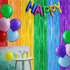 2 Pack Rainbow Backdrop Curtains, 3.28 FT x 7.05 FT Colofull Party Decoration…