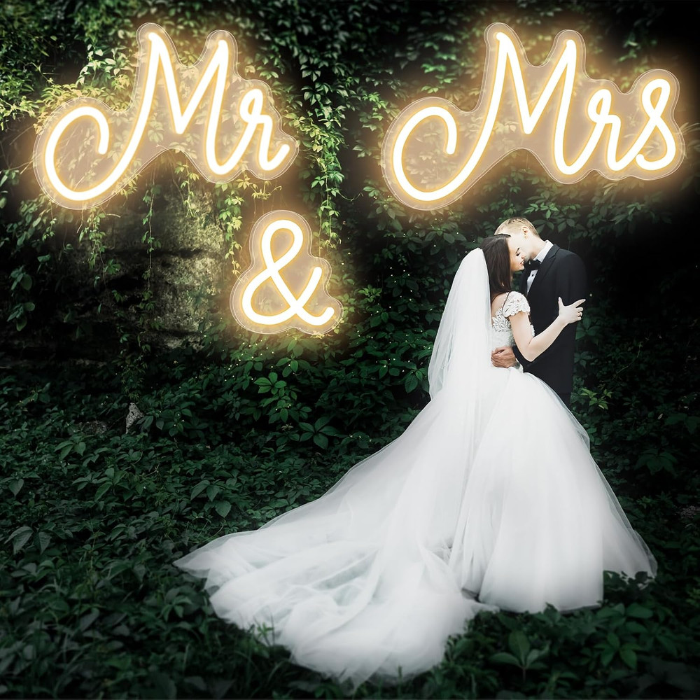 Mr and Mrs Neon Sign for Wedding 25 X 7 Inches Neon Light LED Backdrop Wall Deco