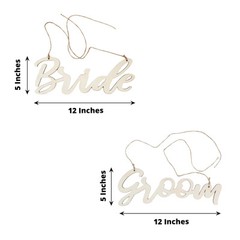 NATURAL 2 Wooden 12″ x 5″ Bride and Groom Chair Signs Wedding HANGING DECOR