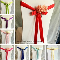 4 X Floral Chair Ribbon Sash Cover Adjustable Ribbon Satin Bow Wedding Party