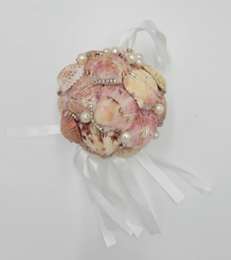 Handmade Seashell Bouquet/Ornament Beach Wedding Christmas Ornament 4″ Orb