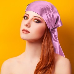 35 Inch Square Satin Head Scarf Silk Feeling Hair Scarf, Grey Pink
