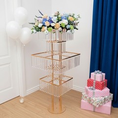 5 Tier Crystal Flower Stand Gold Square Wedding Centerpiece For Table Decor