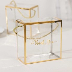 25 Gold Clear PVC Favor Boxes with Rope Handles and Thank You Print Wedding