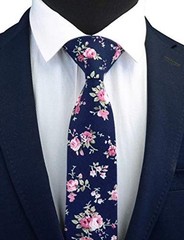 Fashion 2.4″（6cm） Floral Skinny Tie for Men Slim Flower Print Navy/Olive/Pink