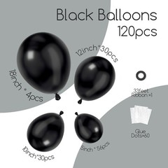 120pcs Black Balloon Arch Kit, 18 12 10 5 inch Black Latex Balloons Different…