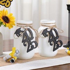 Graduation Decorations Class of 2025 2PCS Glass Mason Jars with 2025 Wooden T…
