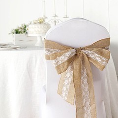 5″ x 108″ NATURAL BURLAP CHAIR SASH with WHITE Lace Wedding Party Event Supplies