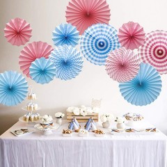 Hanging Paper Fans Party Set, Round Pattern Paper Garlands Decoration for Bir…