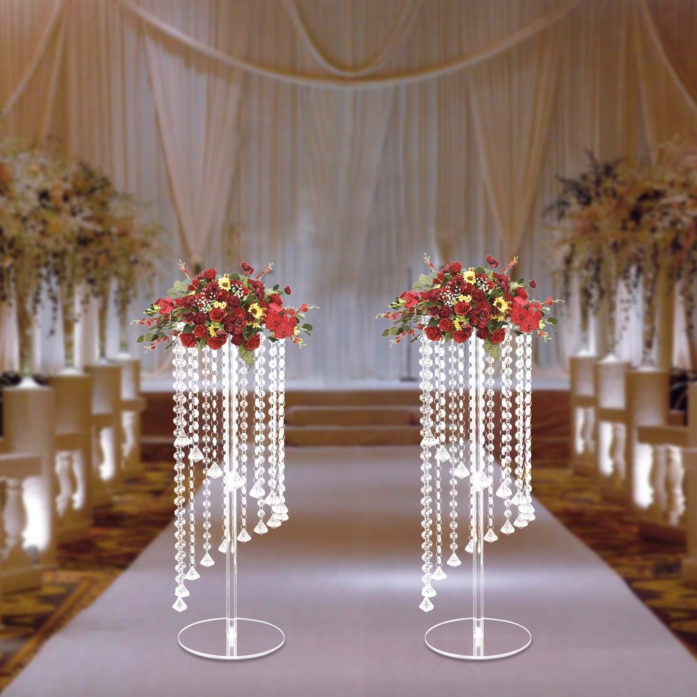 2Pcs Flower Vase Column Flower Stand Tall Vases for Wedding Party Centerpieces