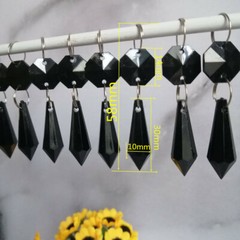 30pcs L58mm Black Drop Pendant Acrylic Octagonal Bead Garland Chandelier Hanging