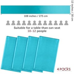 4 Pack Satin Table Runner 12 x 108 Inch Long Bright Silk and Smooth Teal