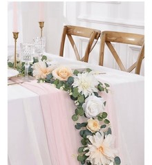 Backdrop 12 panels 30x10ft Champagne Tulle Curtain+ Lights String + Flowers