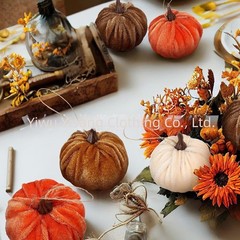 Thanksgiving Velvet Pumpkin Ornaments Set Hanging Decor for Tree Table