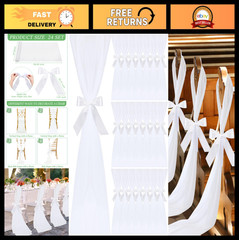 24 Sets White Chair Sashes with Ribbons & Tulle – Wedding Aisle Decor, Pew Decor