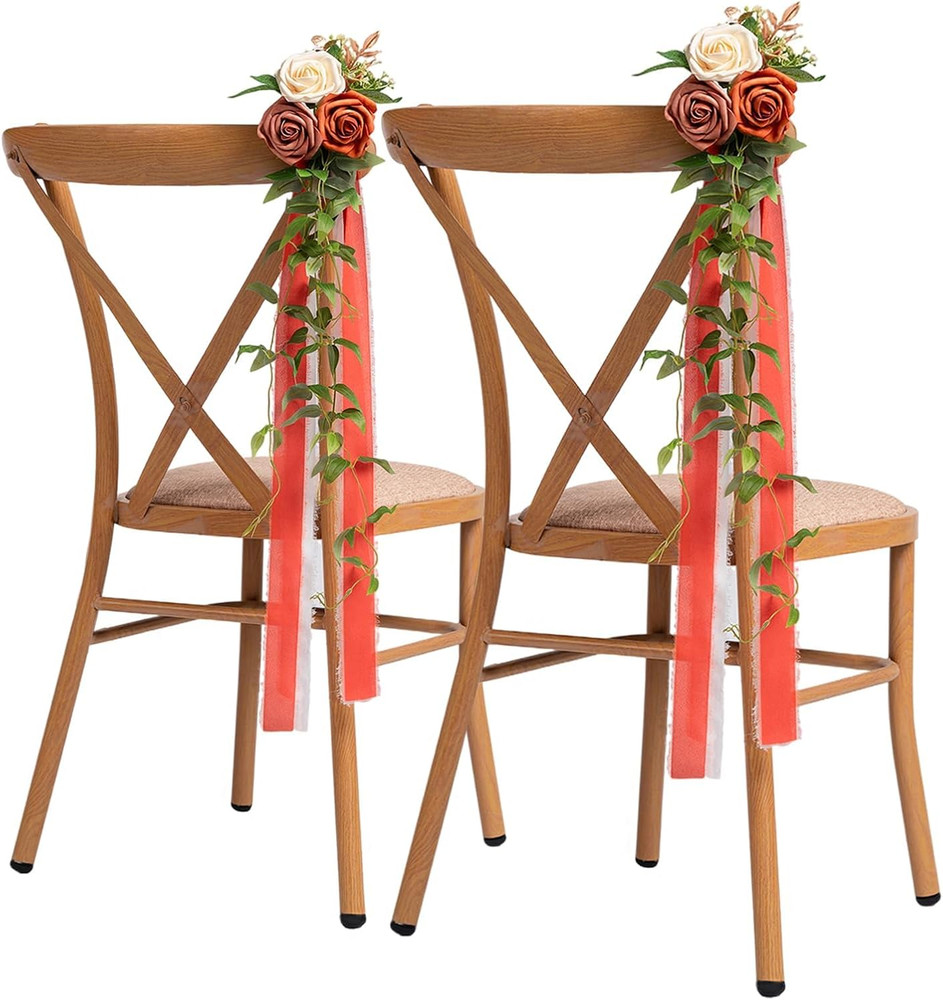 10Pcs Ivory Orange Wedding Chair Decorations Floral Swag Garland with Ribbon