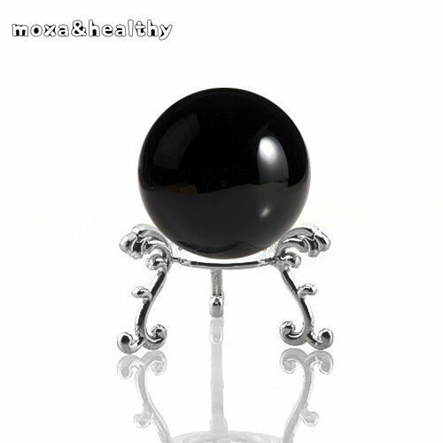 Black (Jet Black) Crystal Ball 60mm 2.3″ With Silver Flower Stand