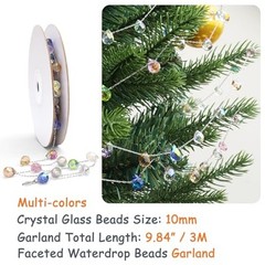 Christmas Garland, 9.8Ft Crystal Glass Beads Strands, 100pcs 10mm Multi Color