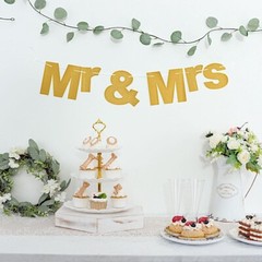 3 feet Gold Glittered Mr & Mrs Paper Hanging Wedding GARLAND Party Decorations