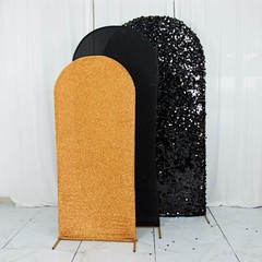 3 BLACK GOLD Assorted Fitted Round Top Arch Backdrop STAND COVERS Set Party
