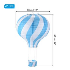 2Pcs 14x12in Rainbow Wavy Stripes Hot Air Balloon Paper Lantern, Light Blue