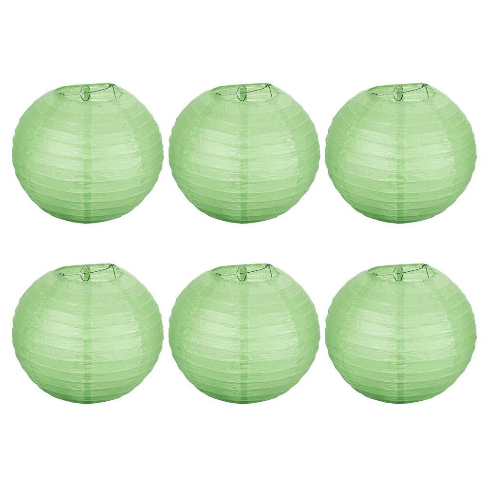 6pcs 10 Inch Folding Hanging Paper Lanterns Medium Lampshade Grass Green