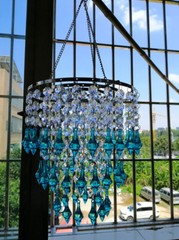 1PCS Assembled 50CM Hanger 22CM Centerpiece Frame w/Blue Pendant Acrylic Beads