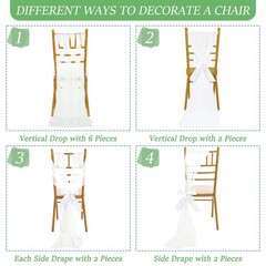 24 Sets White Chair Sashes with Ribbons & Tulle – Wedding Aisle Decor, Pew Decor