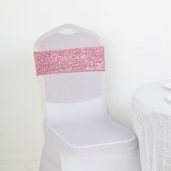 10 Pink Spandex Sequined CHAIR SASHES Ties Wraps Wedding Party Event Decorations