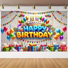 HOMETITUTE Happy Birthday Banner Colorful Balloon Banners Decoration Backdrop…