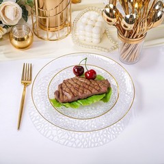 Rubtlamp 150Pcs Plastic Plates, Heavy Duty Clear Plates With Gold Rim, Hammer…