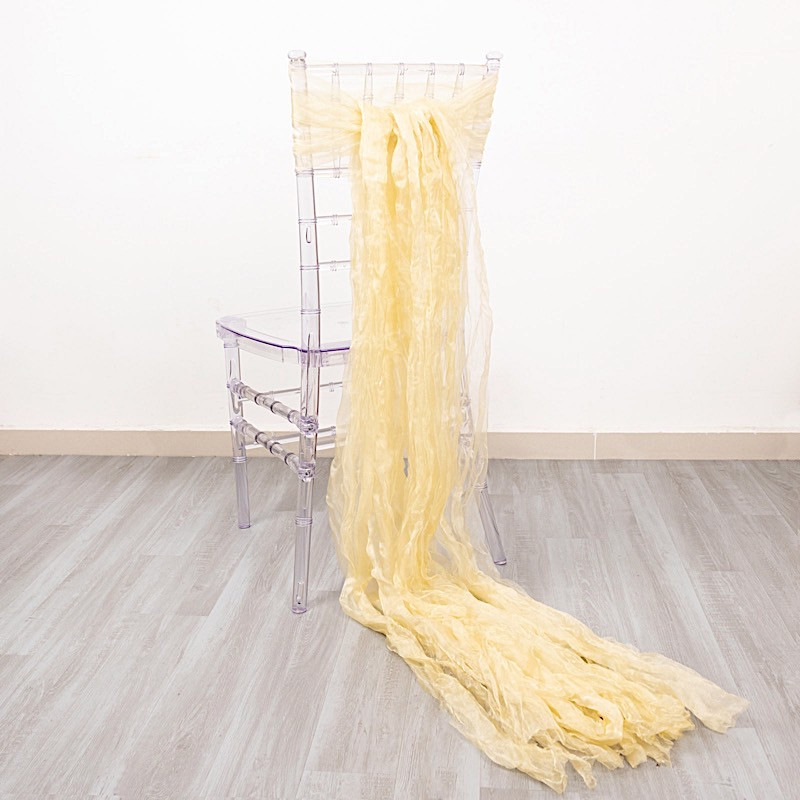 5 CHAMPAGNE Sheer Crinkled Organza CHAIR SASHES Party Events Home Decorations