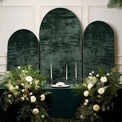 3 HUNTER GREEN Crushed Velvet Round Top Wedding Arch Backdrop STAND COVERS Set