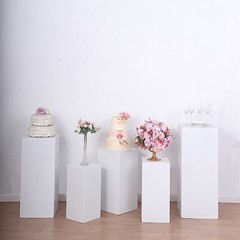 5 WHITE Metal Rectangular DISPLAY STANDS Pedestal Riser Party Events Decorations