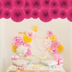 12Pcs Hanging Paper Fans Party Set Decoration for Birthday Wedding Rose Red