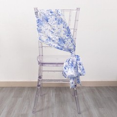 5 WHITE BLUE Floral Print Satin CHAIR SASHES Party Events Reception Decorations