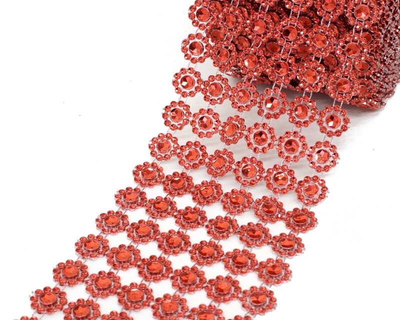 10YD Red Diamond Bling Mesh Rhinestone Ribbon Wrap Wedding Decoration 4″
