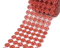10YD Red Diamond Bling Mesh Rhinestone Ribbon Wrap Wedding Decoration 4″