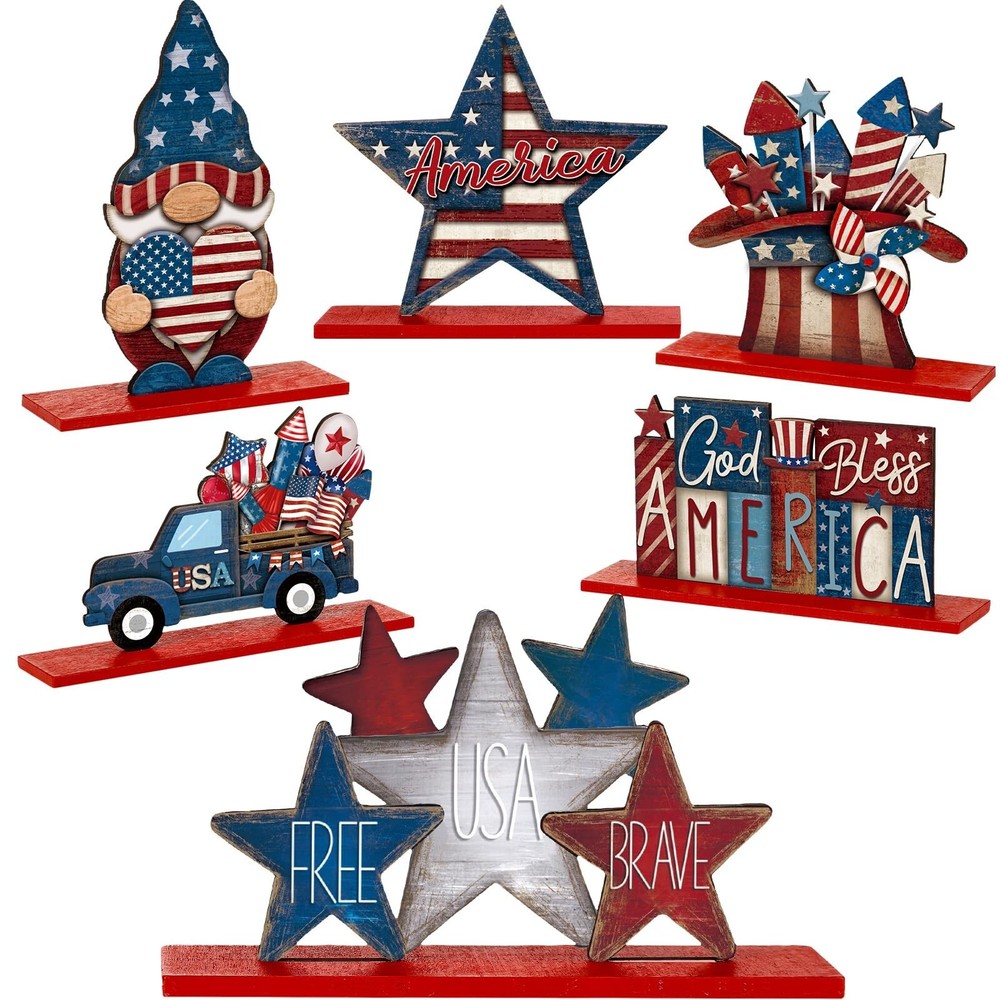 6 Pcs 4th of July Table Decorations Memorial Day Centerpiece Wooden Patriotic…