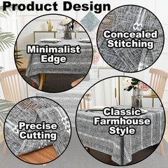 Farmhouse Striped Embroidery Square Tablecloth, Openwork Heavy Weight Linen W…