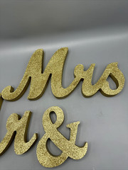 Mr & Mrs Letters Wedding Wooden Sign Party Décor Gold Glitter