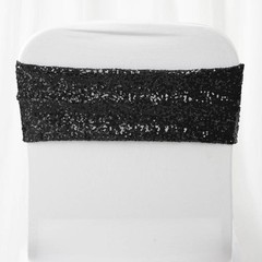 10 Black Spandex Sequined CHAIR SASHES Ties Wraps Wedding Party Decorations