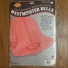 VTG 1998 Beistle Westminster Big Wedding Bells 2 15 In Decor Honeycomb Pink USA