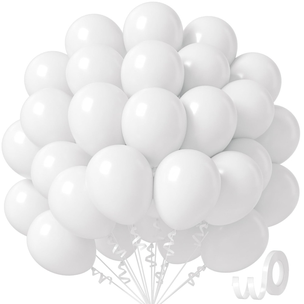 White Balloons 12 inch, White Latex Balloons 50pcs Party Balloon for Engageme…