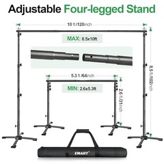 Portable Backdrop Stand Kit with Foldable Cross Flat Base, Adjustable 8.5x10FT
