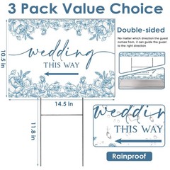 3 Pack 14.5” x 10.5” Wedding This Way Signs Double Sided Printed Wedding Dire…
