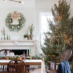 24 Inch Christmas Champagne Leaves Berries Wreath for Front Door, Rustic Farm…