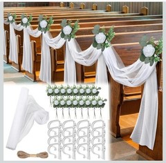 Riceshoot 34 Pcs Church Pew Wedding Decorations White Fabric Tulle Silk…